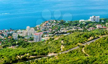 Aerial view of Foros, a resort town by the Black Sea in Crimea
