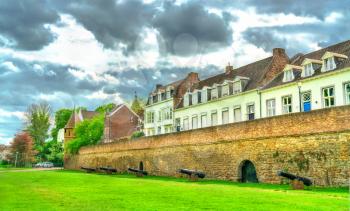 Medieval city wall with cannons in Maastricht - Limburg, the Netherlands