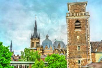 View of St. Michael's Church and the Cathedral in Aachen - Germany, North Rhine-Westphalia