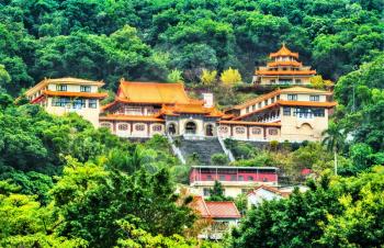 View of the Miao Buddhist Temple on a hill in Taipei, Taiwan