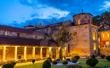 The Church of St. Sophia in Ohrid at night, Northern Macedonia