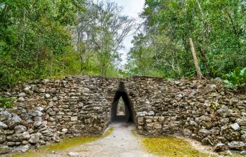 Ancient Mayan ruins at the Becan Site in Campeche, Mexico
