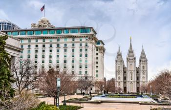 The Joseph Smith Memorial Building and The Mormon Temple in Salt Lake City - Utah, United States