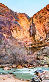 Sinawava Falls and the Virgin River in Zion National Park - Utah, United States