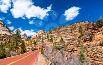 The scenic Zion-Mount Carmel Highway at Zion National Park - Utah, United States
