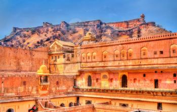 View of Amer and Jaigarh Forts in Jaipur. UNESCO World Heritage Site in Rajasthan, India