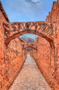 Archway between Amer and Jaigarh Fort in Jaipur, Rajasthan State of India