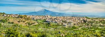 View of Militello in Val di Catania with Mount Etna in the background - Sicily, Southern Italy