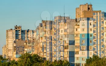 Soviet-era residential buildings in Troieschyna, a large neighborhood of Kiev, the capital of Ukraine