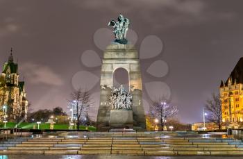 Ottawa, Canada - April 30, 2017: The National War Memorial on Confederation Square at night