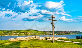 Wooden orthodox cross overlooking the Volga River in Sviyazhsk - Tatarstan, Russia