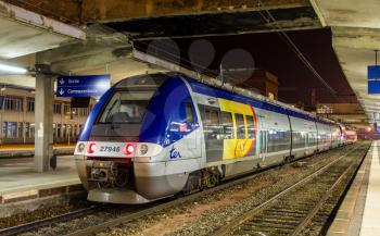 MULHOUSE, FRANCE - NOVEMBER 01: Electric multiple unit Z 27946 on November 1, 2013 in Mulhouse, France. TER Lorraine operates 32 trains of class Z 27500 produced by Bombardier
