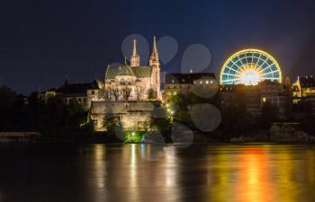 Basel Minster over the Rhine by night - Switzerland