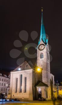 The Fraumunster Church in Zurich at night - Switzerland