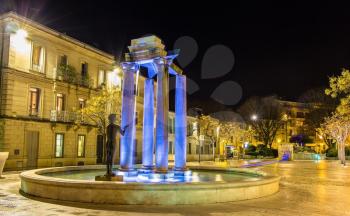 Place d'Assas square in Nimes at night - France