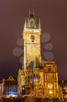Prague town hall in the night - Czech Republic