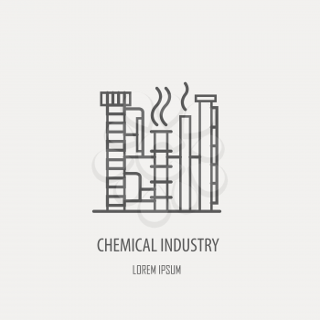 Industrial factory logo template. Linear badge design. Vector illustration