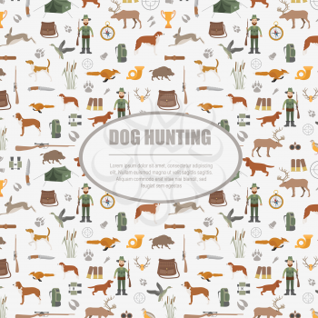 Hunting pattern. Dog hunting, equipment. Flat style. Vector illustration