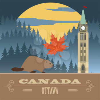 Canada landmarks. Retro styled image. Vector illustration