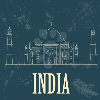 India landmarks. Retro styled image. Vector illustration
