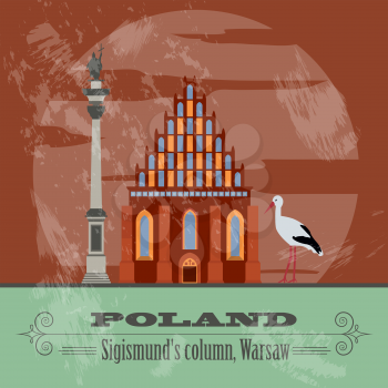 Poland landmarks. Retro styled image. Vector illustration