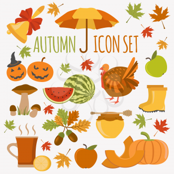 Autumn icon set. Halloween and Thanksgiving day. Flat design. Vector illustration
