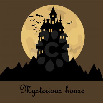 Misterious house in the dark night. Halloween holiday. Flat icons. Vector illustration
