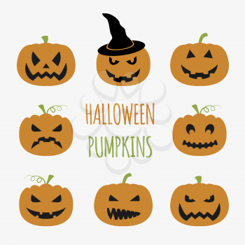 Halloween pumpkins set. Graphic template. Flat icons. Vector illustration