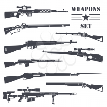 Firearm set. Gun, rifle, carbine. Flat design. Vector illustration
