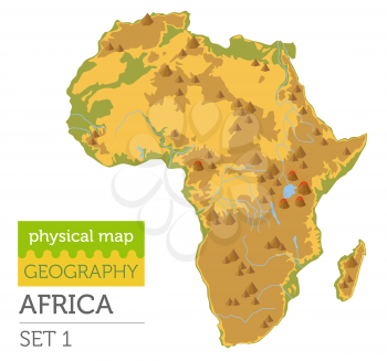 Flat Africa physical map constructor elements isolated on white. Build your own geography infographics collection. Vector illustration