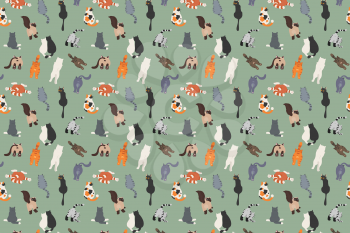Cats poses behind. Cat`s butts. Flat design pattern. Vector illustration