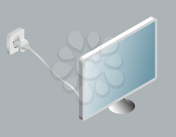 Computer monitor with power socket in isometric style. Vector illustration
