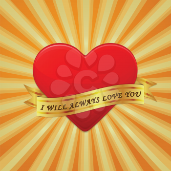 Heart with ribbon and phrase I Will Always Love You. Vector concept illustration.