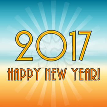 Happy New Year 2017. Greeting card. Vector New Year background illustration. Tropical warm style.