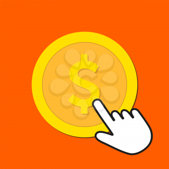 Dollar currency icon. Exchange, buying currency concept. Hand Mouse Cursor Clicks the Button. Pointer Push Press