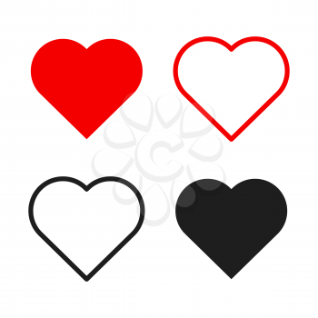 Hearts icon set. Live stream video, chat, likes. Social media like web buttons. Isolated on white background. Valentines Day. Vector illustration