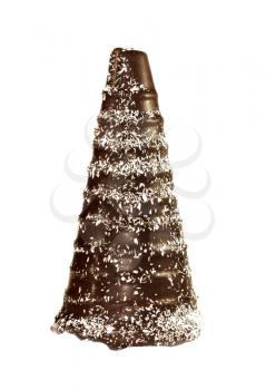 Chocolate cone in the form a snowy trees isolated on a white background