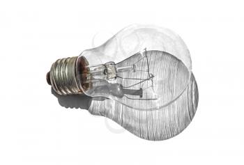 Light bulb with striped shadow on a white background