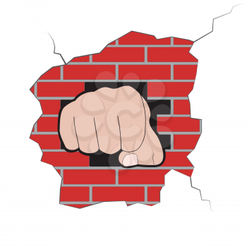 Illustration of fist to punch a brick wall