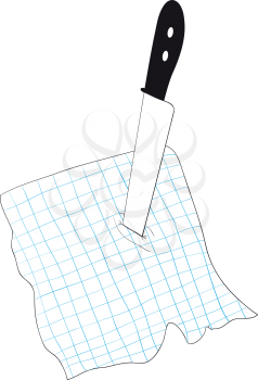 Illustration of knife stuck into a chekered piece of paper