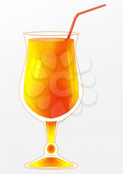 Illustration of a glass with an orange cocktail and a straw on a white background
