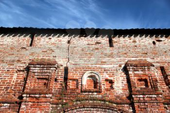 Wall part of Spaso-Prilutsky Monastery in the Vologda city, Russia. Castle defense wall. Decorative element