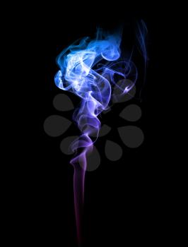 Abstract bright blue and purple smoke on a dark background.