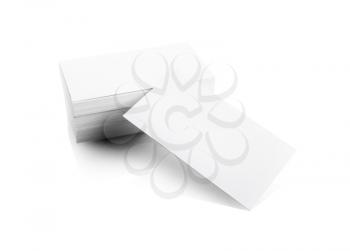 Stack of blank business cards isolated on white background with soft shadows. Clipping path. For design presentations and portfolios.