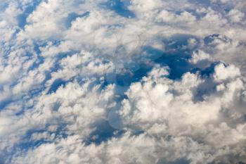 Aerial view of clouds. Top view of the sky and cumulus clouds.