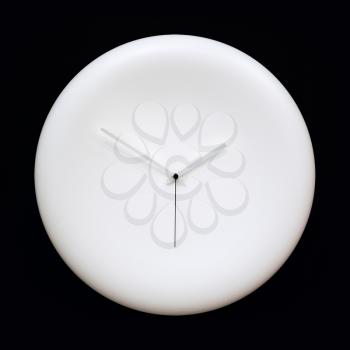 Abstract blank white modern analog clock with arrows on black background. Time concept. Isolated with clipping path.