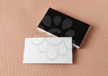 Blank black and white business cards. Template for branding identity. Top view.