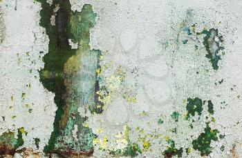 Green weathered peeling paint texture. Old grunge surface.