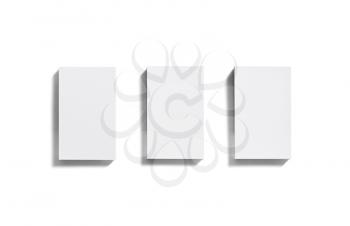 Photo of blank business cards stacks on white background. Isolated with clipping path. Flat lay.