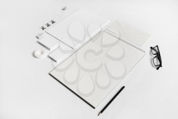 Blank white stationery mock-up on paper background. Template for branding identity.